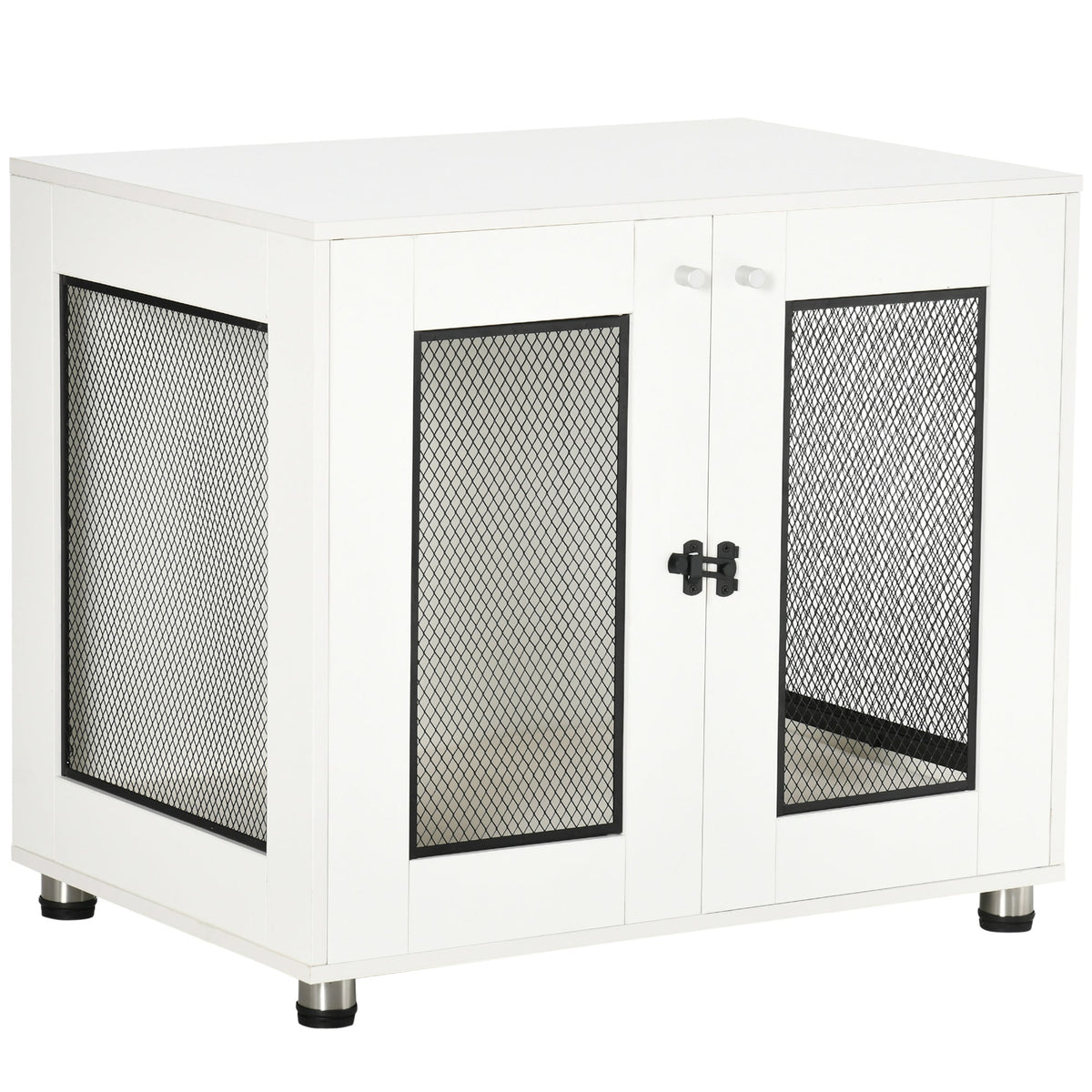 Dog Crate Furniture with Water-resistant Cushion, Dog Crate End Table with Double Doors, Indoor Pet Crate for Small Medium Dogs, White - Prioka