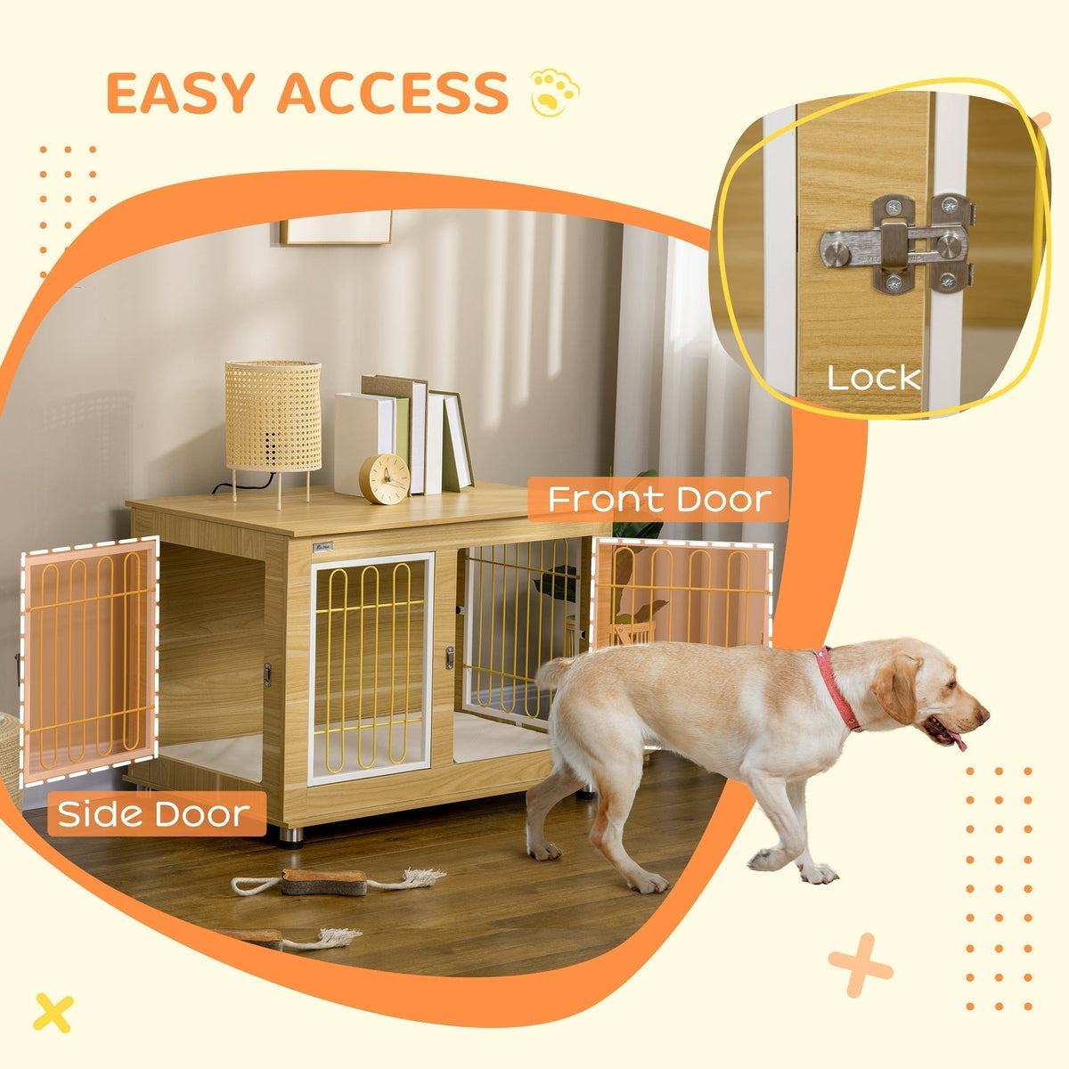 Dog Crate Side End Table Indoor with Soft Cushion, Double Doors, for Medium Large Dogs - Prioka