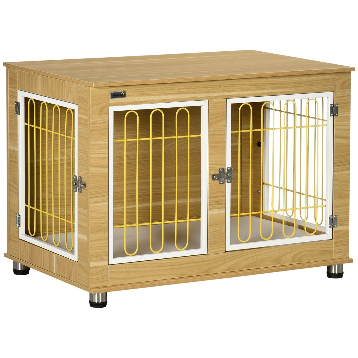 Dog Crate Side End Table Indoor with Soft Cushion, Double Doors, for Medium Large Dogs - Prioka