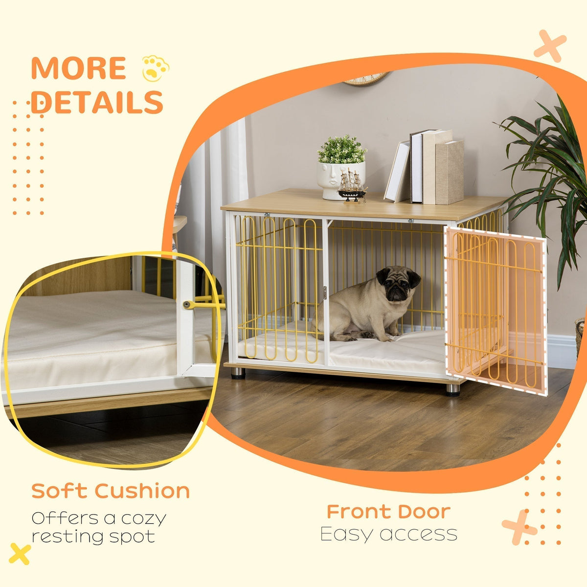 Dog Crate with Soft Washable Cushion, Lockable Front Door, for Small Medium Dogs, Oak - Prioka