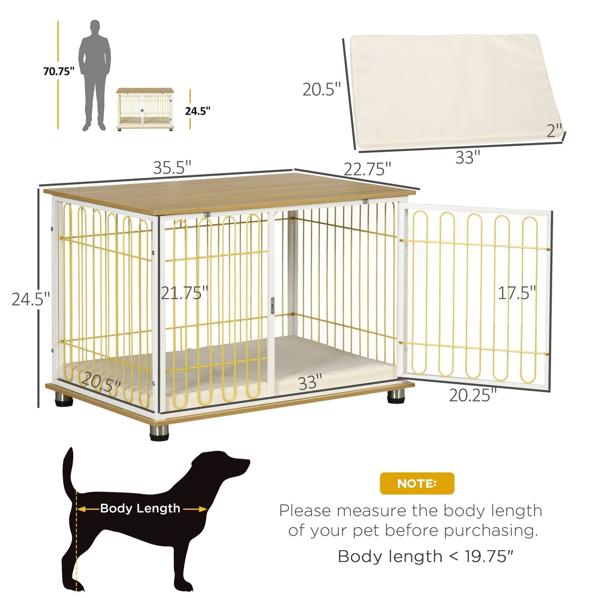 Dog Crate with Soft Washable Cushion, Lockable Front Door, for Small Medium Dogs, Oak - Prioka