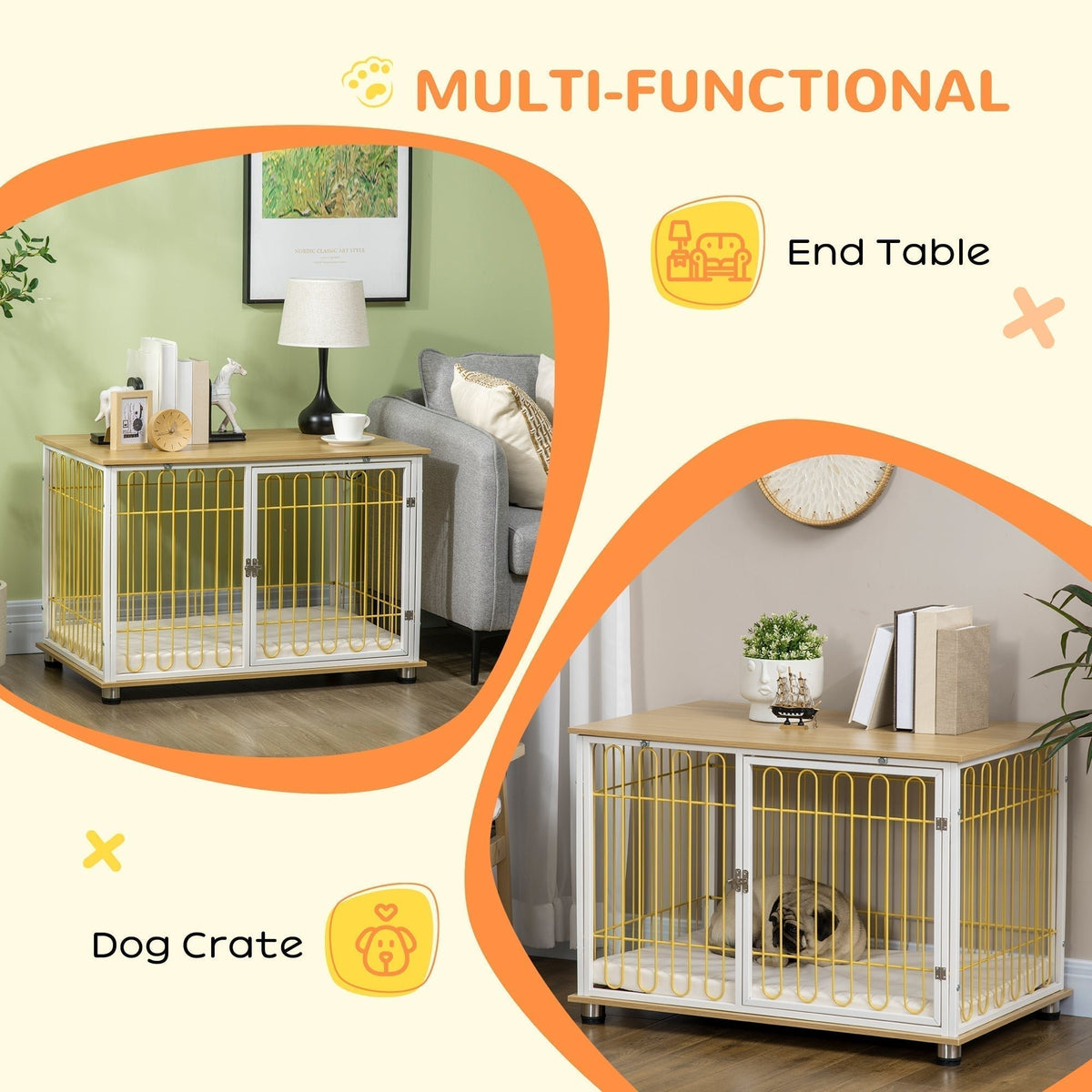 Dog Crate with Soft Washable Cushion, Lockable Front Door, for Small Medium Dogs, Oak - Prioka