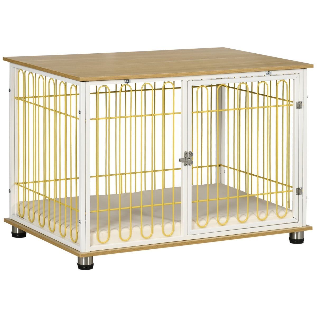 Dog Crate with Soft Washable Cushion, Lockable Front Door, for Small Medium Dogs, Oak - Prioka