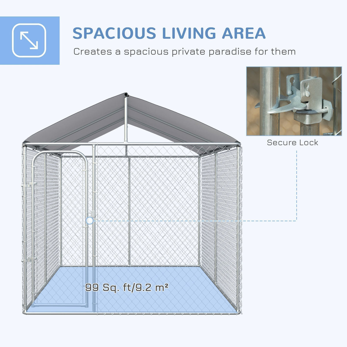 Dog Kennel Heavy Duty Playpen with Galvanized Steel Secure Lock Mesh Sidewalls and Waterproof Cover for Backyard & Patio, 13' x 7.5' x 7.5' - Prioka