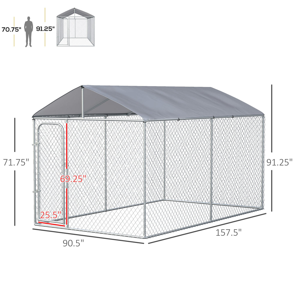 Dog Kennel Heavy Duty Playpen with Galvanized Steel Secure Lock Mesh Sidewalls and Waterproof Cover for Backyard & Patio, 13' x 7.5' x 7.5' - Prioka
