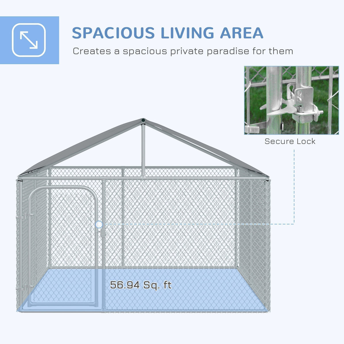Dog Kennel Outdoor Heavy Duty Playpen with Galvanized Steel Secure Lock Mesh Sidewalls and Waterproof Cover for Backyard & Patio - Prioka