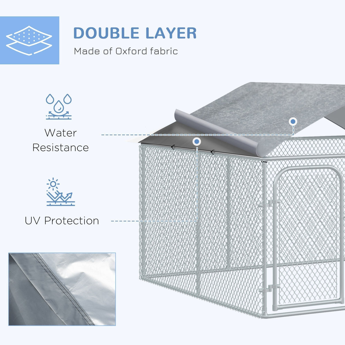 Dog Kennel Outdoor Heavy Duty Playpen with Galvanized Steel Secure Lock Mesh Sidewalls and Waterproof Cover for Backyard & Patio - Prioka