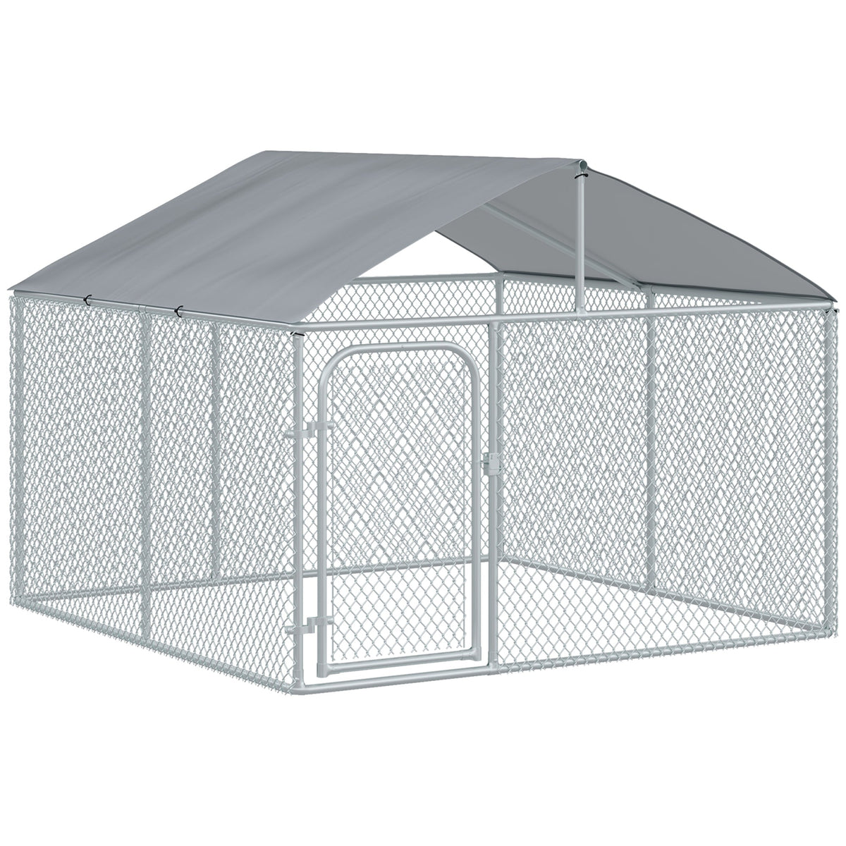 Dog Kennel Outdoor Heavy Duty Playpen with Galvanized Steel Secure Lock Mesh Sidewalls and Waterproof Cover for Backyard & Patio - Prioka