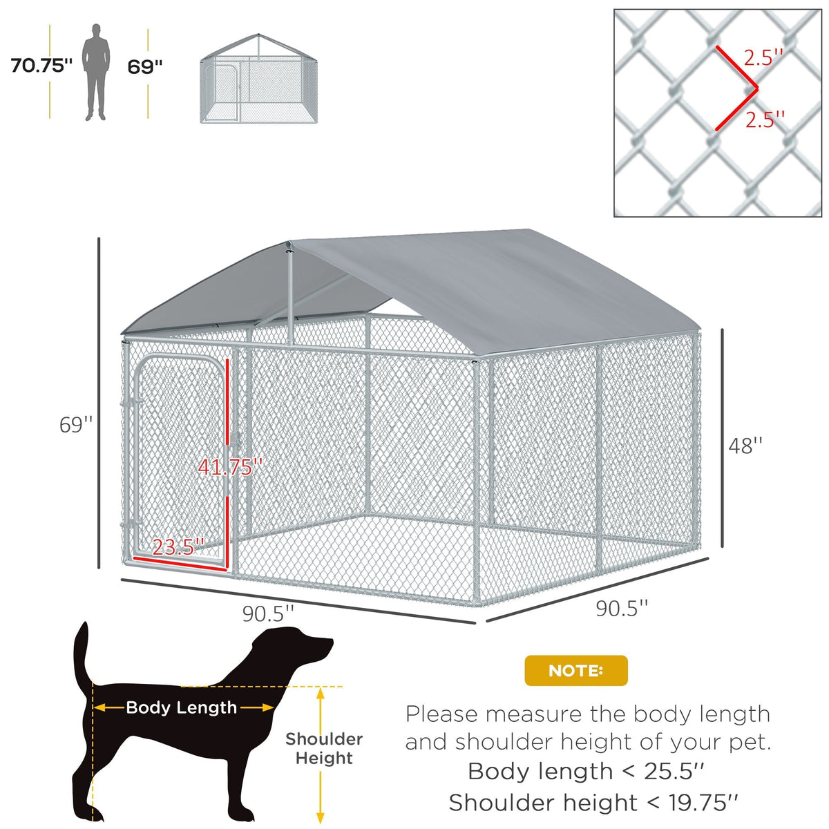 Dog Kennel Outdoor Heavy Duty Playpen with Galvanized Steel Secure Lock Mesh Sidewalls and Waterproof Cover for Backyard & Patio - Prioka