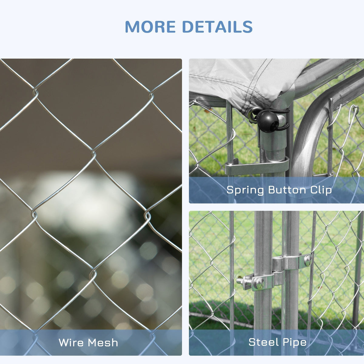 Dog Kennel Outdoor Heavy Duty Playpen with Galvanized Steel Secure Lock Mesh Sidewalls and Waterproof Cover for Backyard & Patio - Prioka