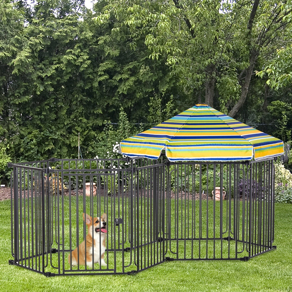 Dog Playpen with Door & Removable Cover for Small & Most Medium Sized Dogs Indoor & Outdoor Use, 47" H - Prioka