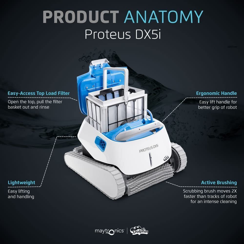 Dolphin Proteus DX5i Wi-Fi Robotic Pool Cleaner with Waterline Scrubber – For Pools up to 50 ft - Prioka