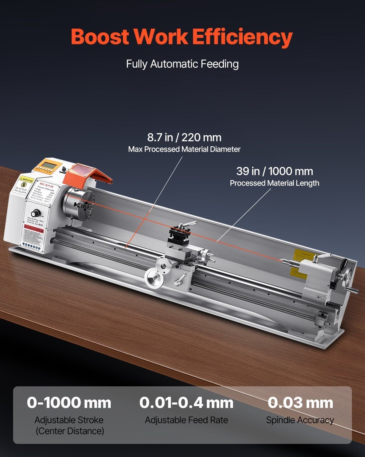 Metal Lathe Machine 8.7 x 39 in Precision Bench Power Metal Lathe Automatic Feed