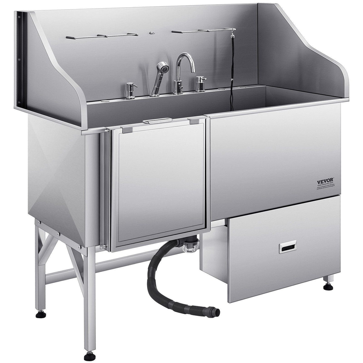 61″ Stainless Steel Dog Grooming Bath Tub, Built-in Ramp & Water Filter, Left-Side Faucet Setup, DOBA-DT61L