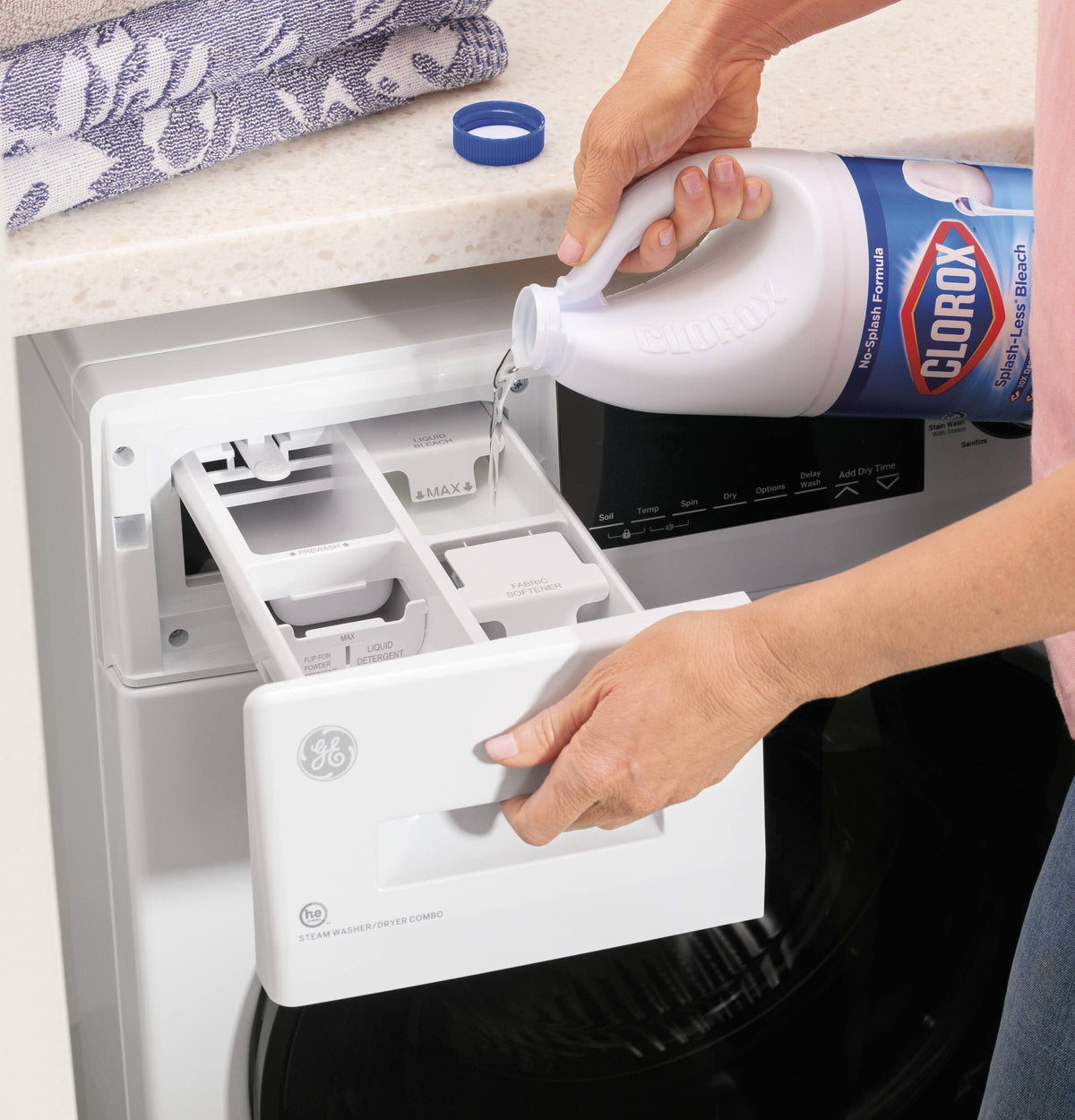 GE – 2.4 Cu. Ft. High-Efficiency Front Load Washer and Electric Condenser Dryer Combo with Steam and Sanitize – White