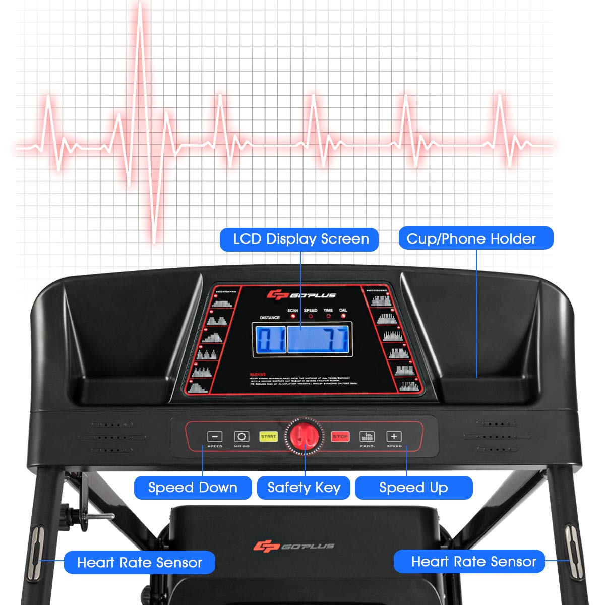 Electric Folding Treadmill, Adjustable Incline and Low Noise Design - Prioka