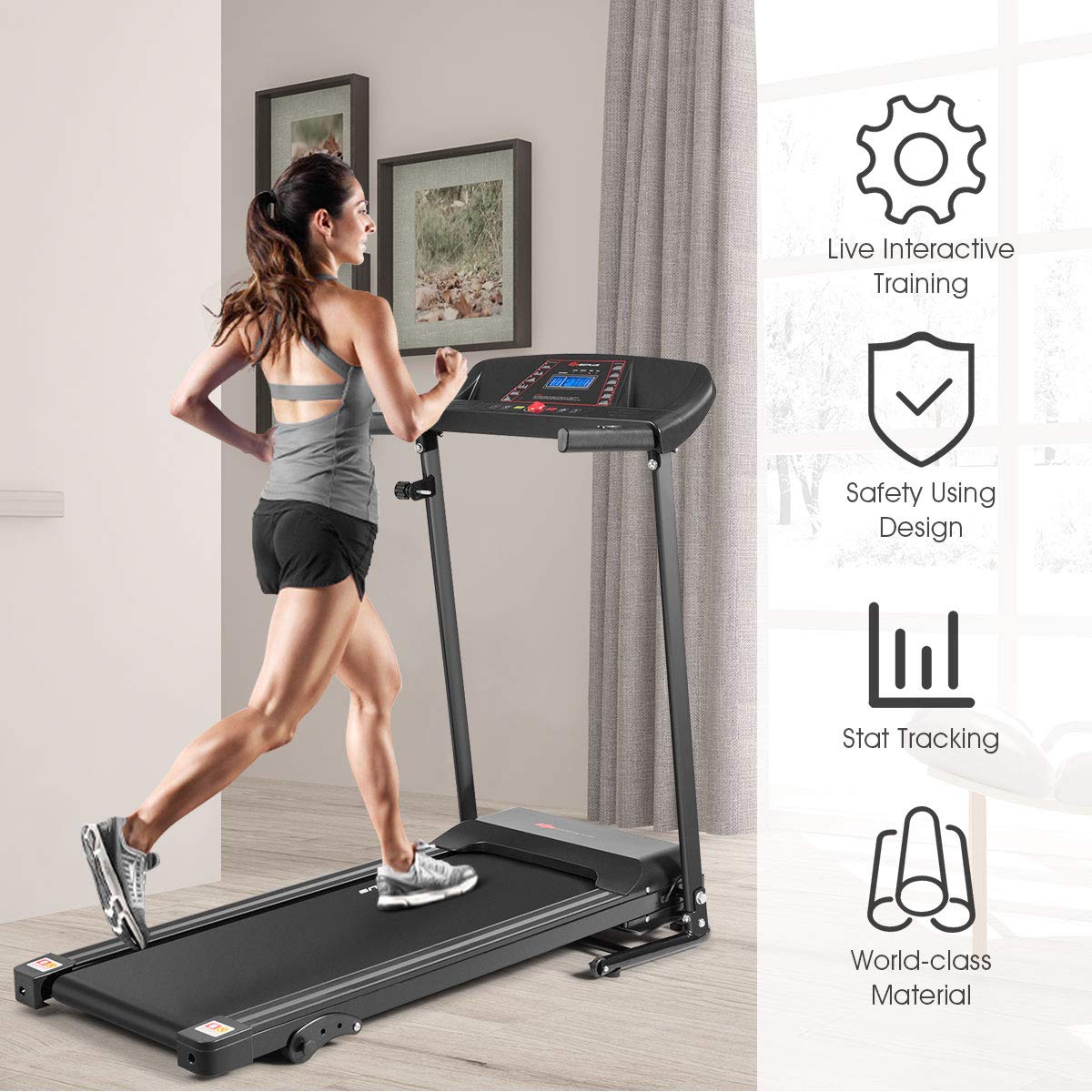Electric Folding Treadmill, Adjustable Incline and Low Noise Design - Prioka
