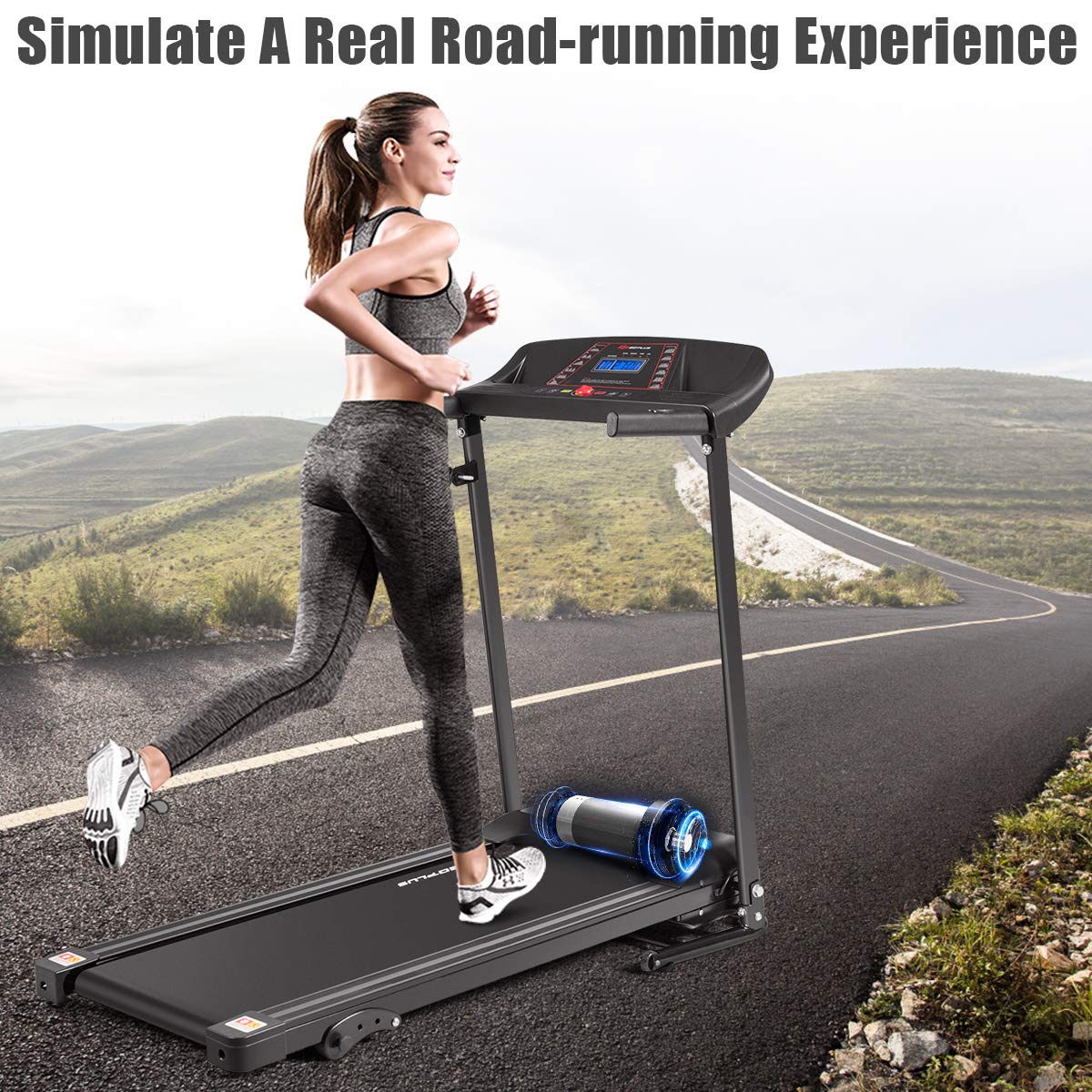 Electric Folding Treadmill, Adjustable Incline and Low Noise Design - Prioka