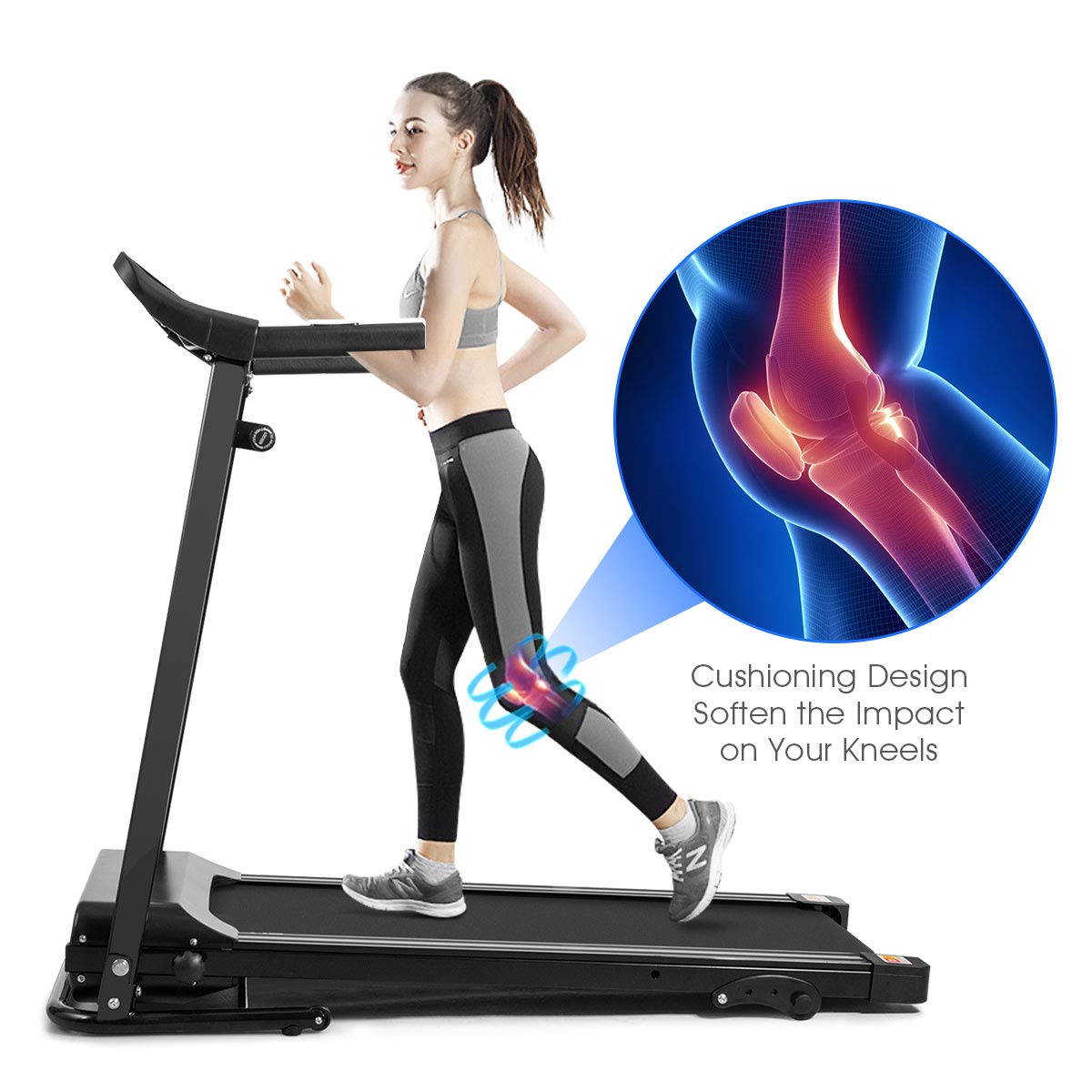 Electric Folding Treadmill, Adjustable Incline and Low Noise Design - Prioka