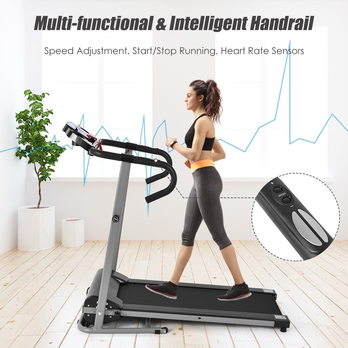 Electric Folding Treadmill with LCD Display and Heart Rate Sensor - Prioka