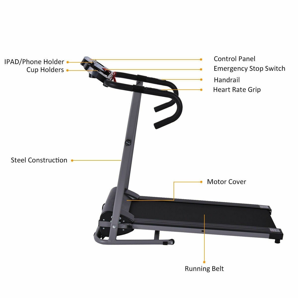 Electric Folding Treadmill with LCD Display and Heart Rate Sensor - Prioka