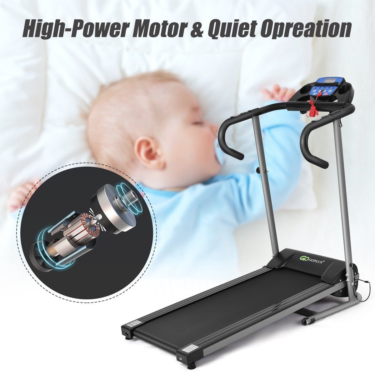 Electric Folding Treadmill with LCD Display and Heart Rate Sensor - Prioka