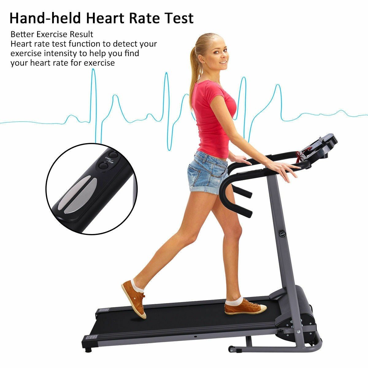 Electric Folding Treadmill with LCD Display and Heart Rate Sensor - Prioka