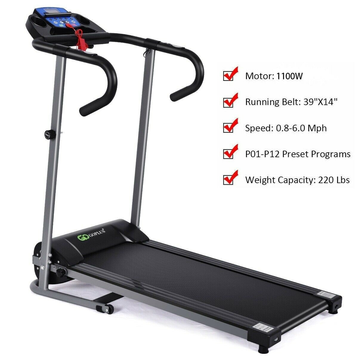 Electric Folding Treadmill with LCD Display and Heart Rate Sensor - Prioka