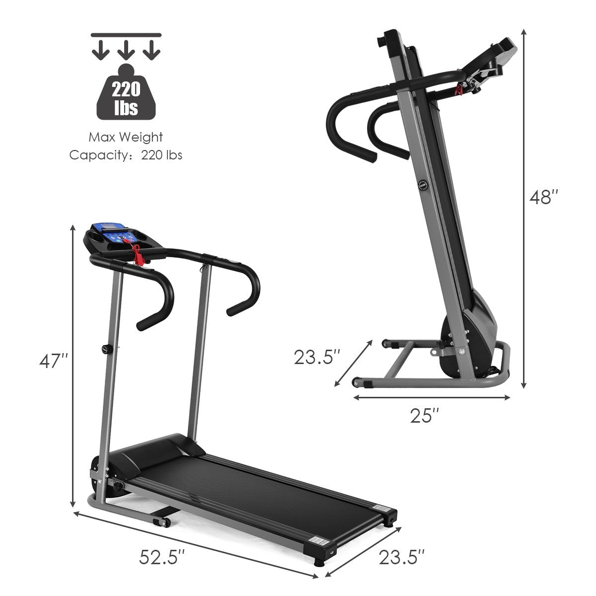 Electric Folding Treadmill with LCD Display and Heart Rate Sensor - Prioka