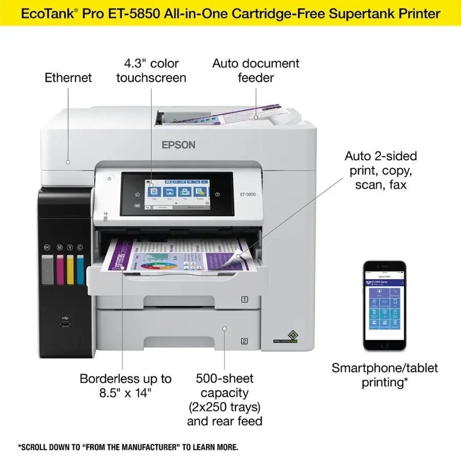 Epson EcoTank Pro ET-5850 Wireless Color All-in-One Supertanks Printer C11CJ29201 - Prioka