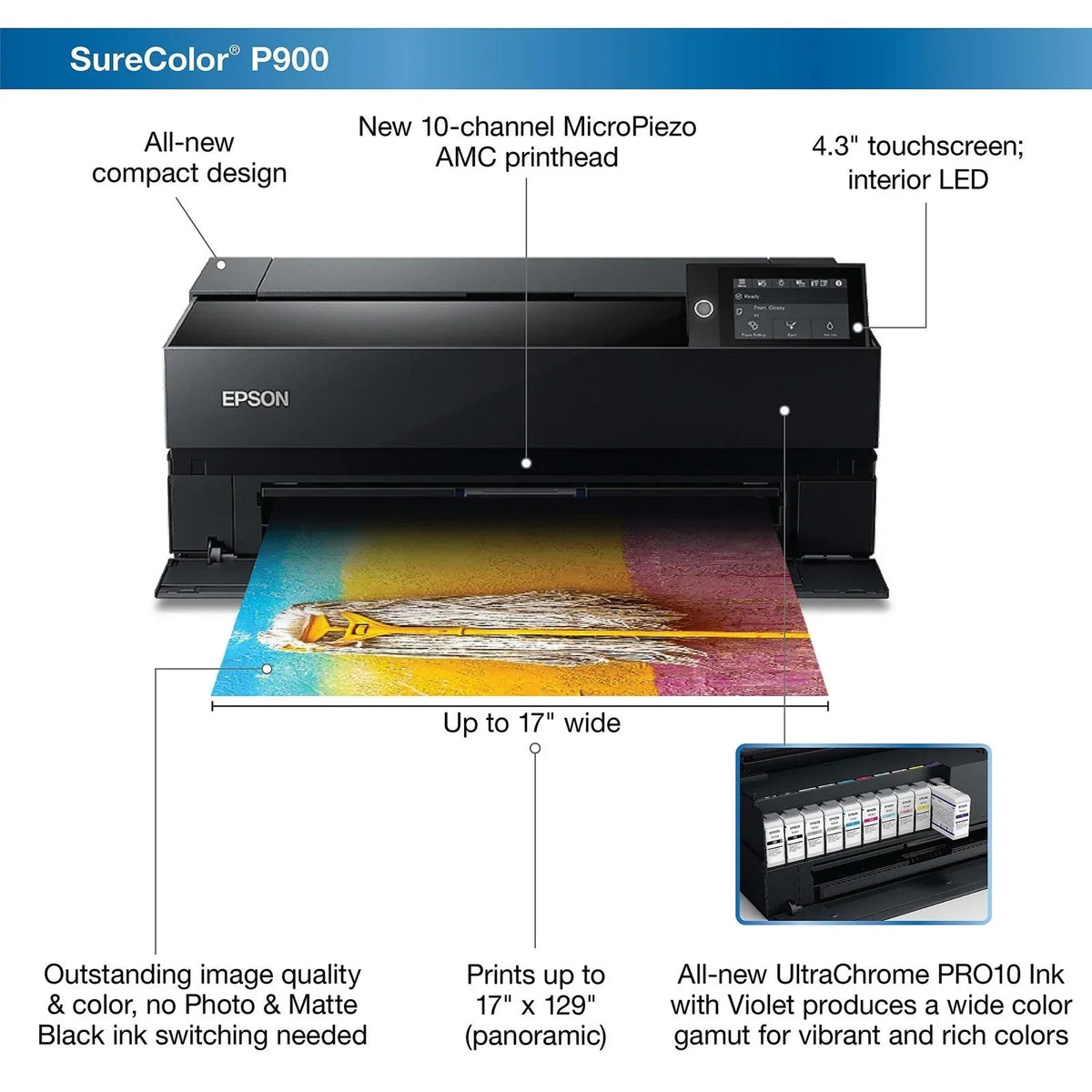 Epson SureColors SC‐P900 Large Format Printer Wi-Fi Inkjet Colour 5760 x 1440 DPI A3 (297 x 420 mm) Ethernet LAN - Prioka