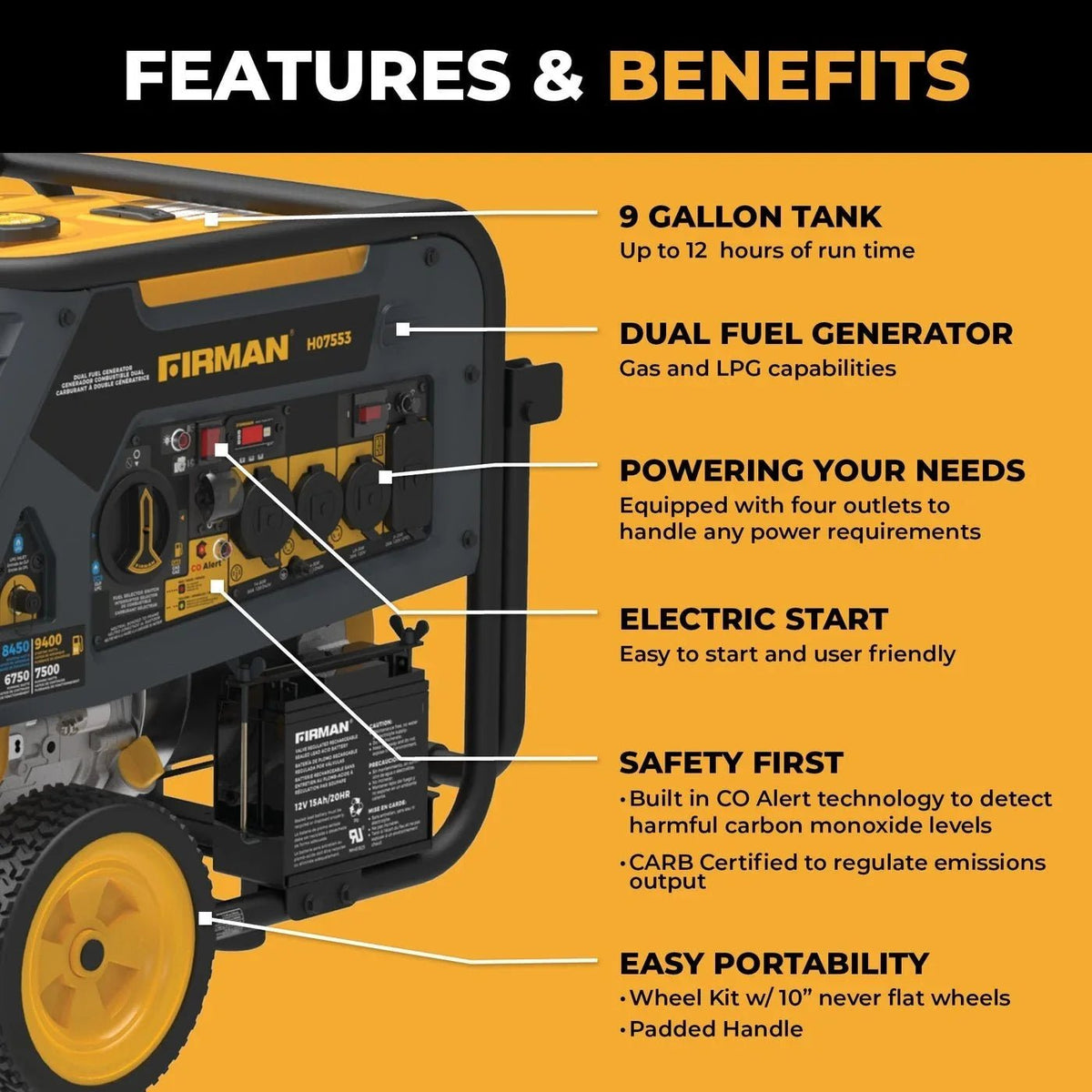 Firman H07553 7500/9400W Dual Fuel Generators. - Prioka