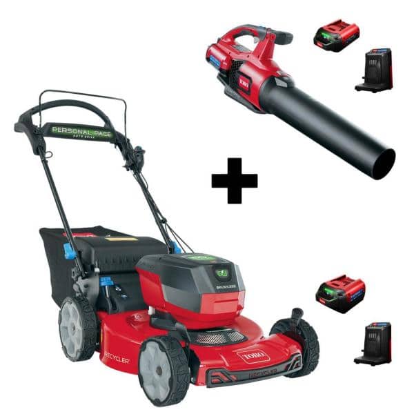 Flex-Force 60V Cordless 2-Tool Combo Kit 22 in. Recycler Walk Behind Lawn Mower &amp; Leaf Blower w/Charger &amp; Batteries - Prioka