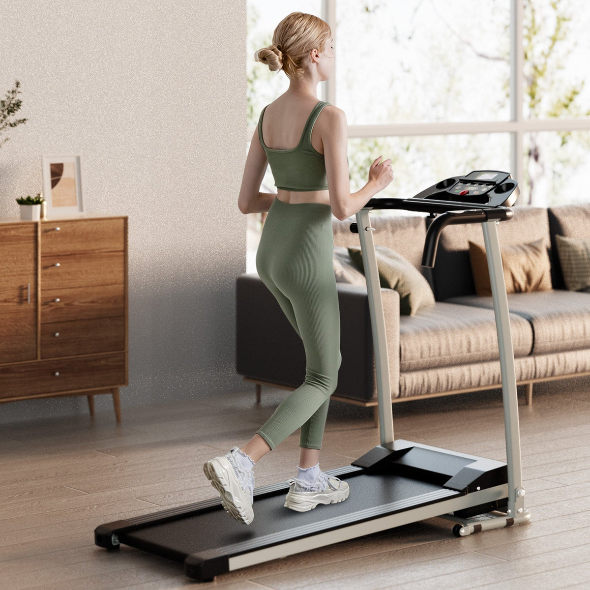 Folding Treadmill, Electric Running Machine with LED Display and Mobile Phone Holder - Prioka