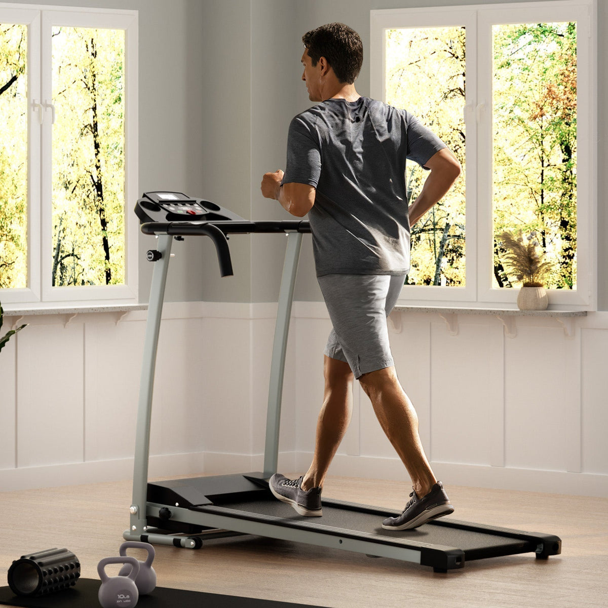 Folding Treadmill, Electric Running Machine with LED Display and Mobile Phone Holder - Prioka