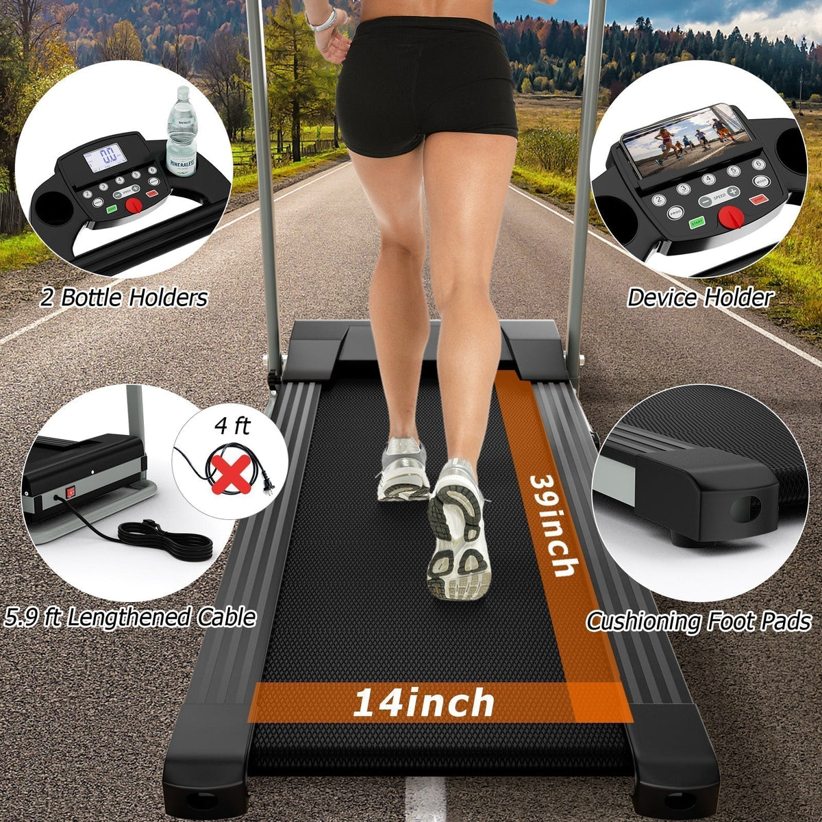 Folding Treadmill, Electric Running Machine with LED Display and Mobile Phone Holder - Prioka