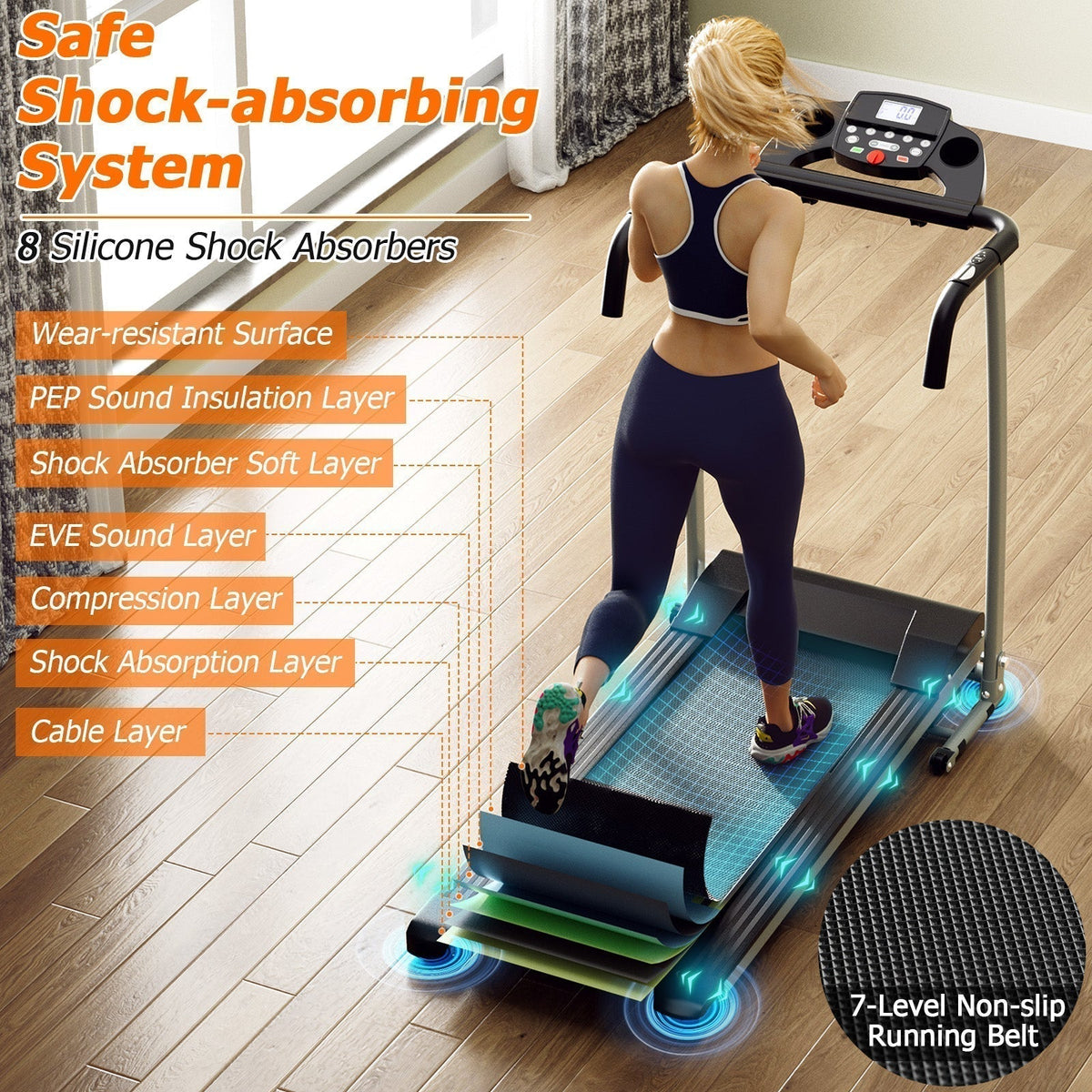 Folding Treadmill, Electric Running Machine with LED Display and Mobile Phone Holder - Prioka