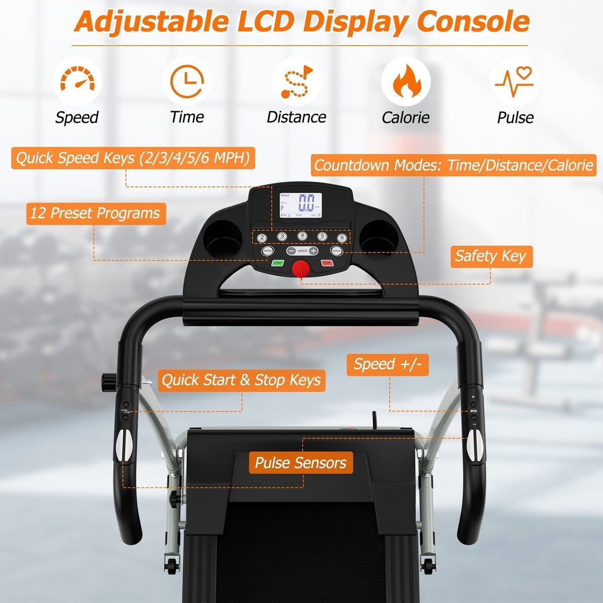 Folding Treadmill, Electric Running Machine with LED Display and Mobile Phone Holder - Prioka