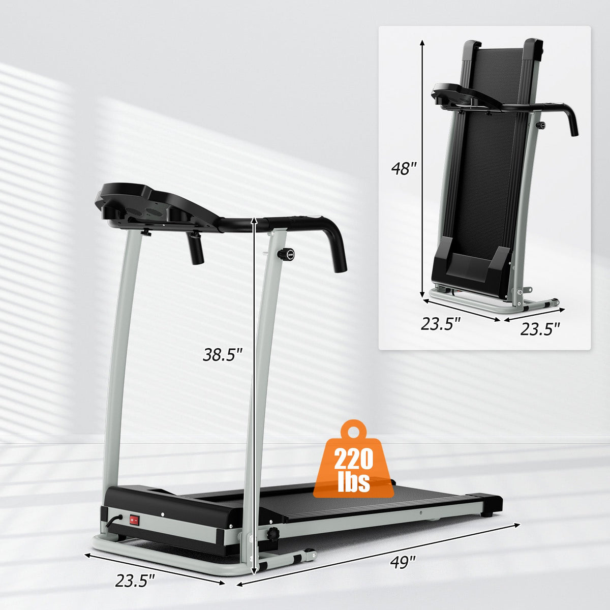 Folding Treadmill, Electric Running Machine with LED Display and Mobile Phone Holder - Prioka