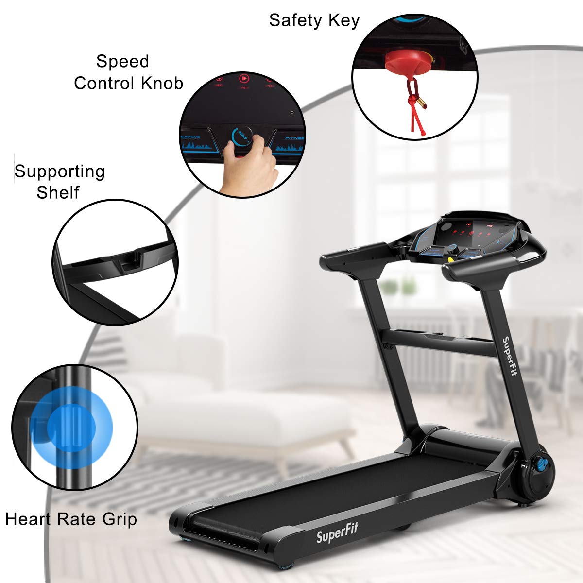 Folding Treadmill, Superfit Electric Portable Treadmill - Prioka