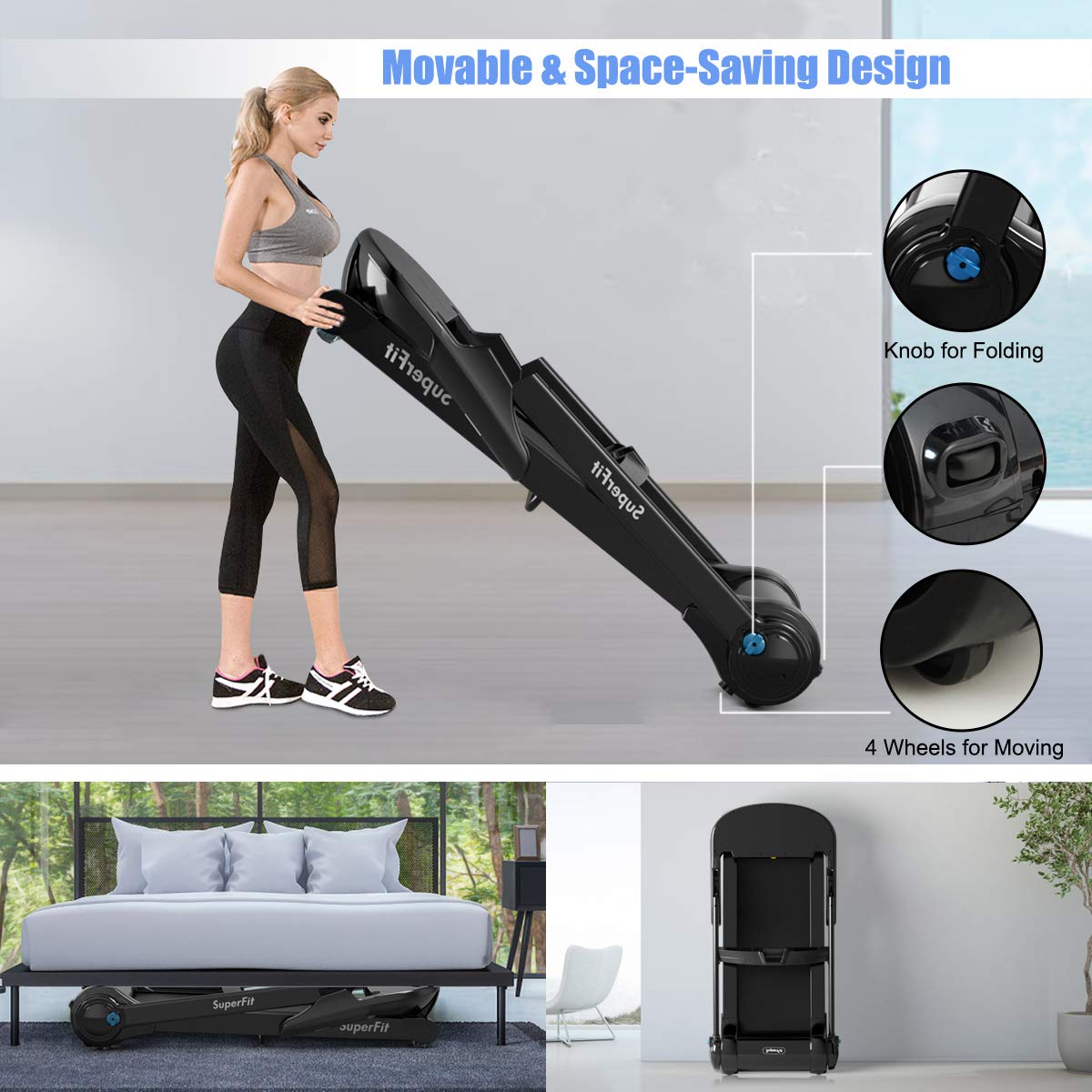Folding Treadmill, Superfit Electric Portable Treadmill - Prioka