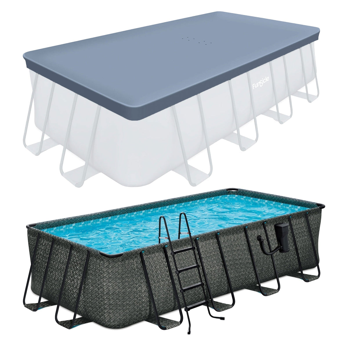 Funsicle 18' x 9' x 52" Oasis Rectangular Swimming Pool Set with 18' Cover - Prioka