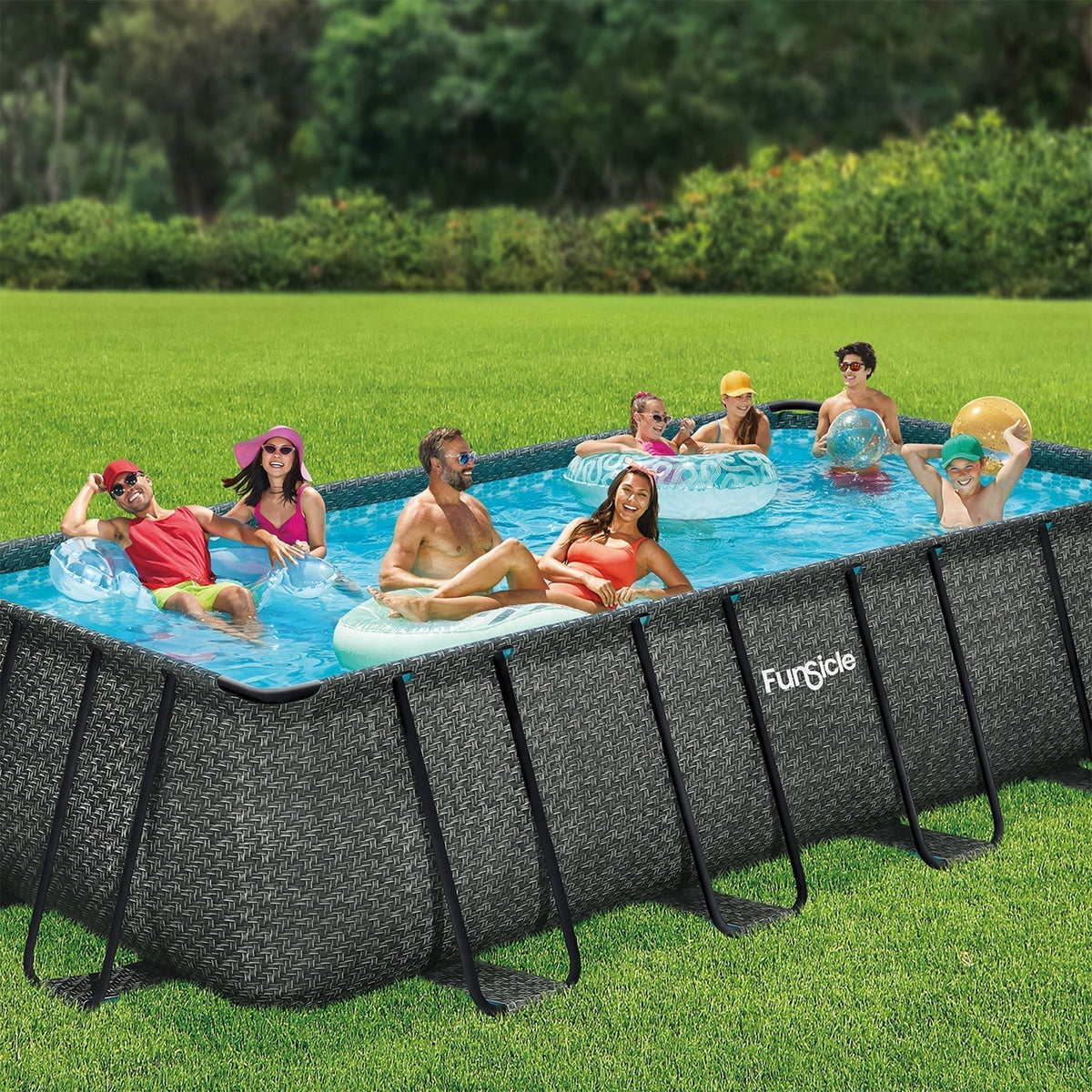 Funsicle 18' x 9' x 52" Oasis Rectangular Swimming Pool Set with 18' Cover - Prioka