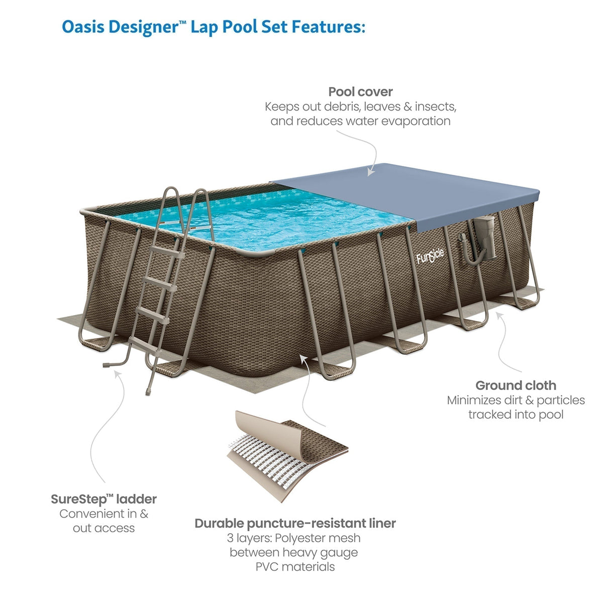Funsicle 18'x9'x52" Oasis Rectangular Swimming Pool Set with 18' Cover - Prioka