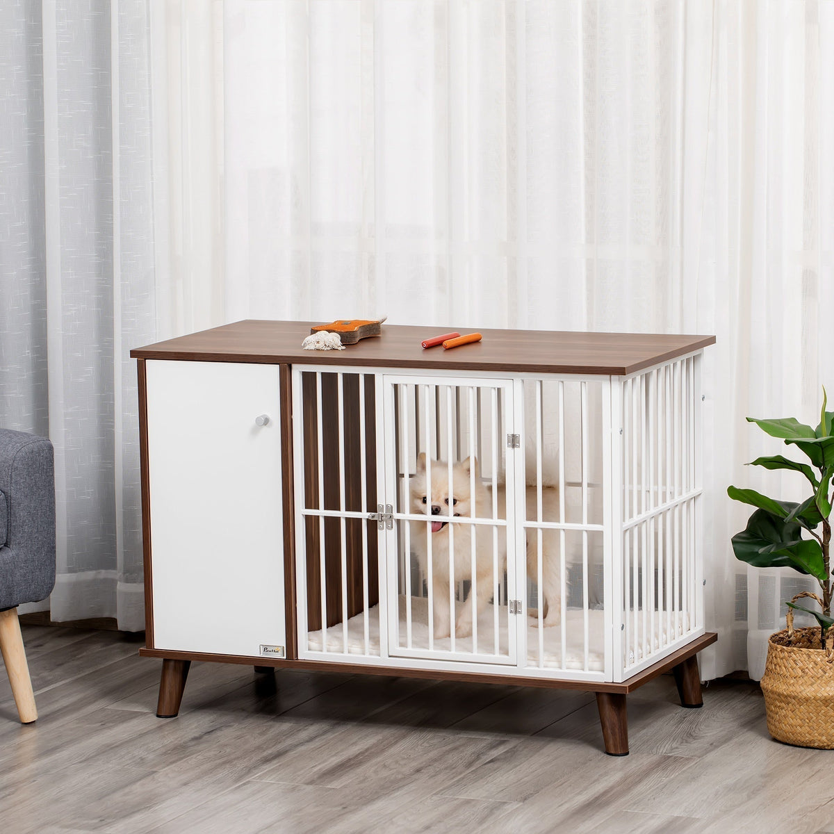 Furniture Style Dog Crate, Pet Cage Kennel End Table, Indoor Decorative Dog House, with Wooden Top, Door, for Small Dogs, Brown - Prioka