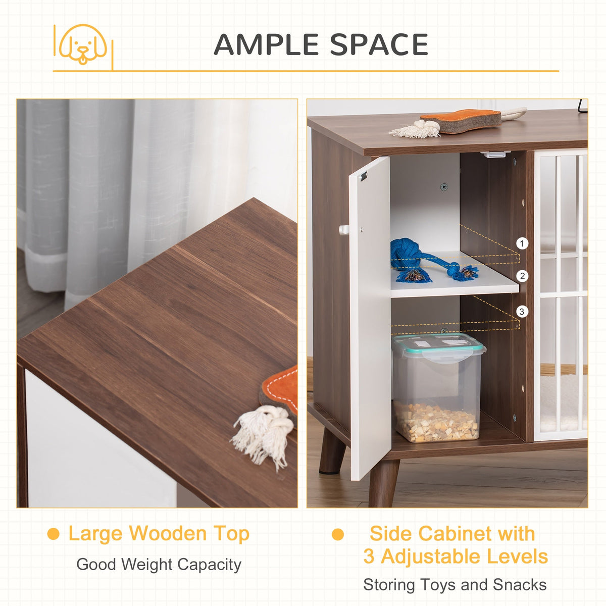 Furniture Style Dog Crate, Pet Cage Kennel End Table, Indoor Decorative Dog House, with Wooden Top, Door, for Small Dogs, Brown - Prioka