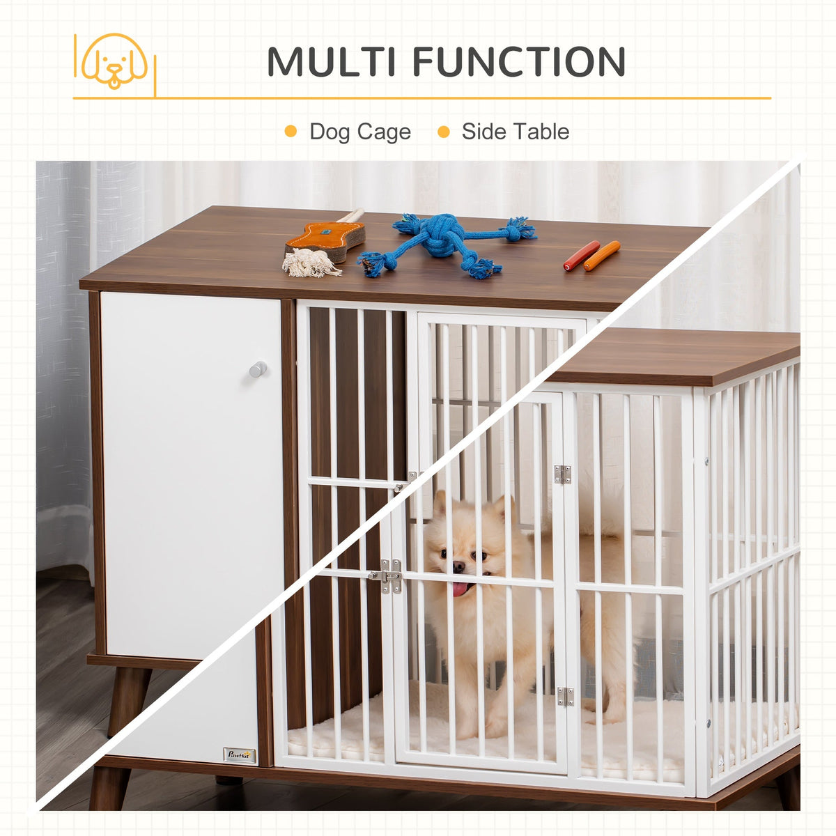 Furniture Style Dog Crate, Pet Cage Kennel End Table, Indoor Decorative Dog House, with Wooden Top, Door, for Small Dogs, Brown - Prioka