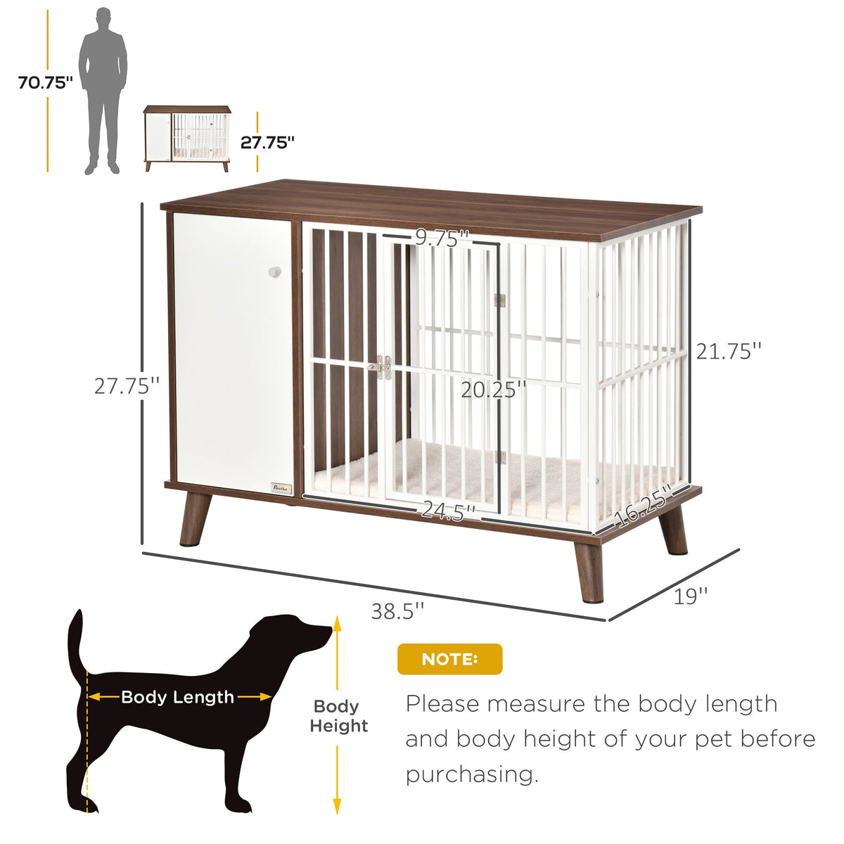 Furniture Style Dog Crate, Pet Cage Kennel End Table, Indoor Decorative Dog House, with Wooden Top, Door, for Small Dogs, Brown - Prioka