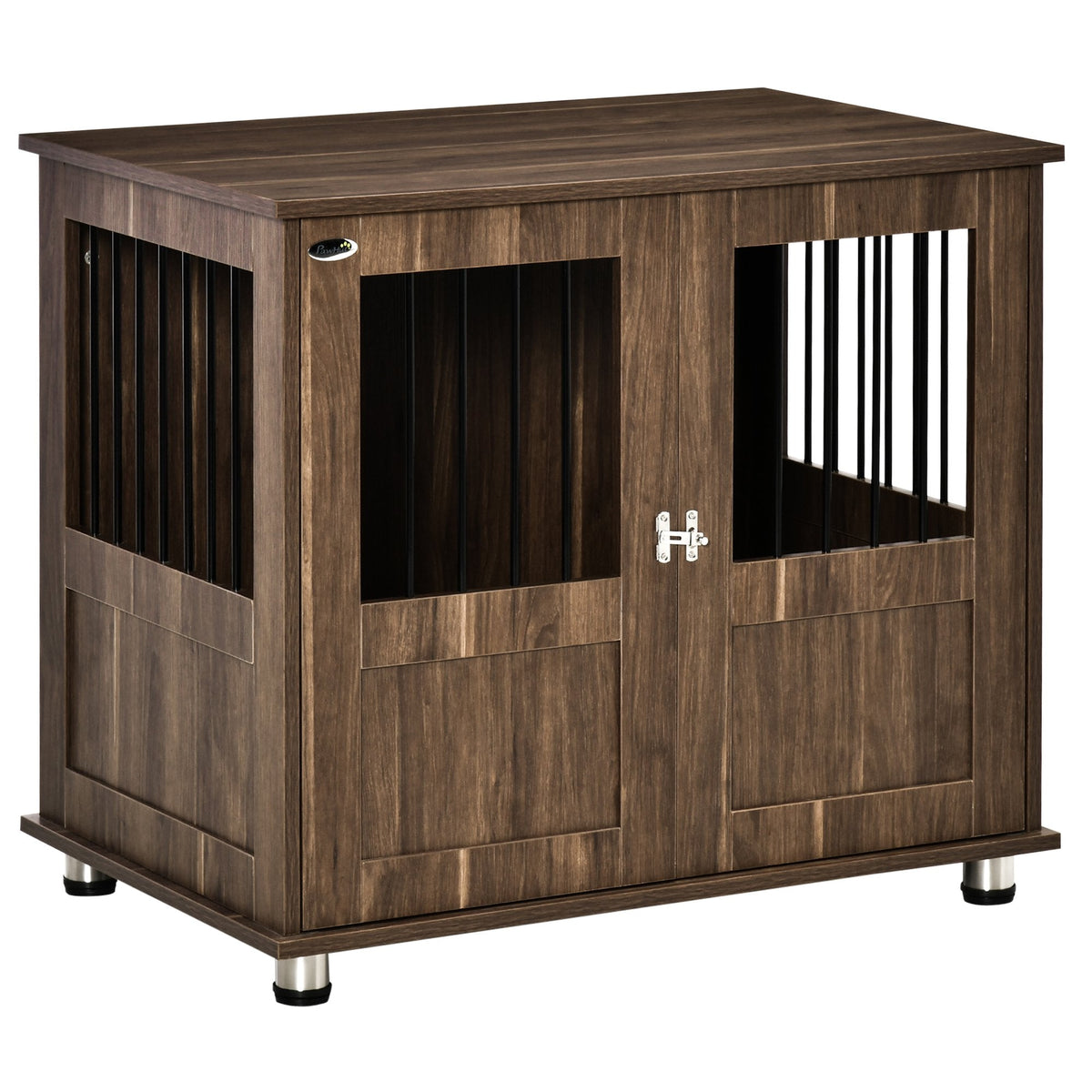 Furniture Style Dog Crate, Wooden & Wire End Table, Small & Medium Pet Crate with Magnetic Double Door Indoor Decorative Dog Kennel Cage, Brown - Prioka