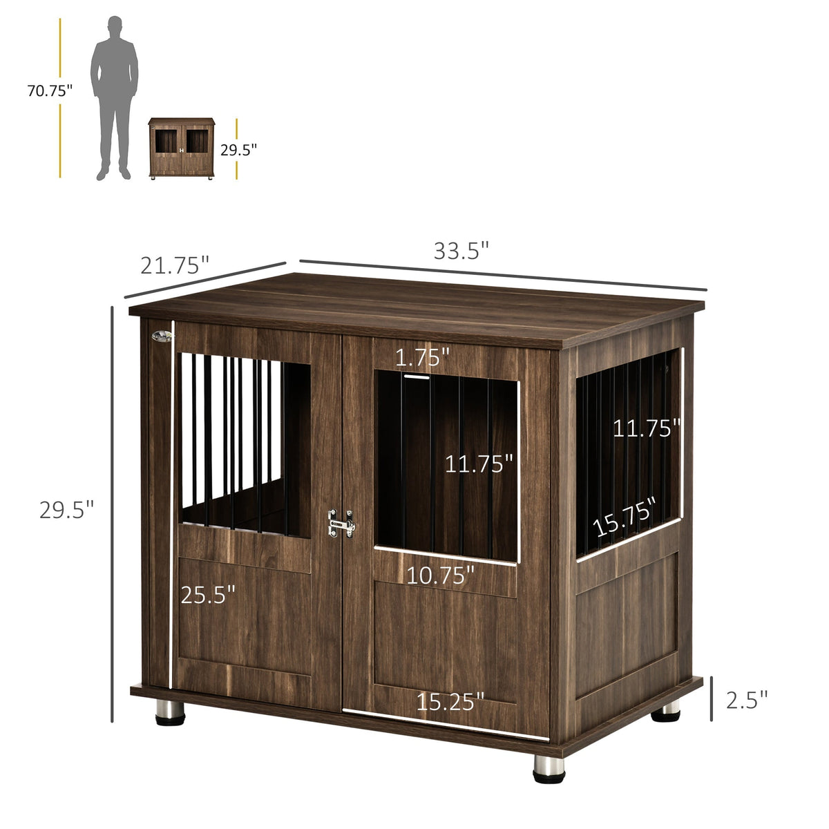 Furniture Style Dog Crate, Wooden & Wire End Table, Small & Medium Pet Crate with Magnetic Double Door Indoor Decorative Dog Kennel Cage, Brown - Prioka